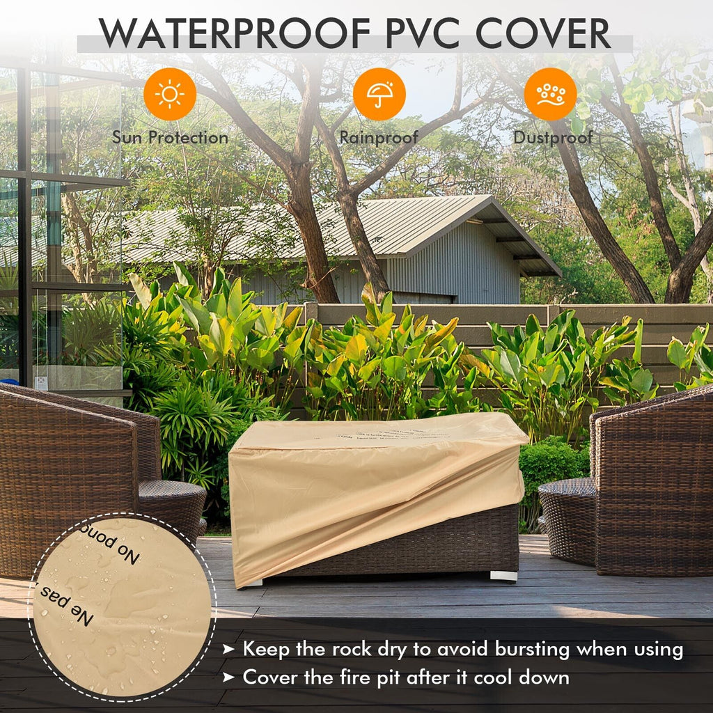 32 x 20 Propane Rattan Fire Pit Table with Side Table - Brown