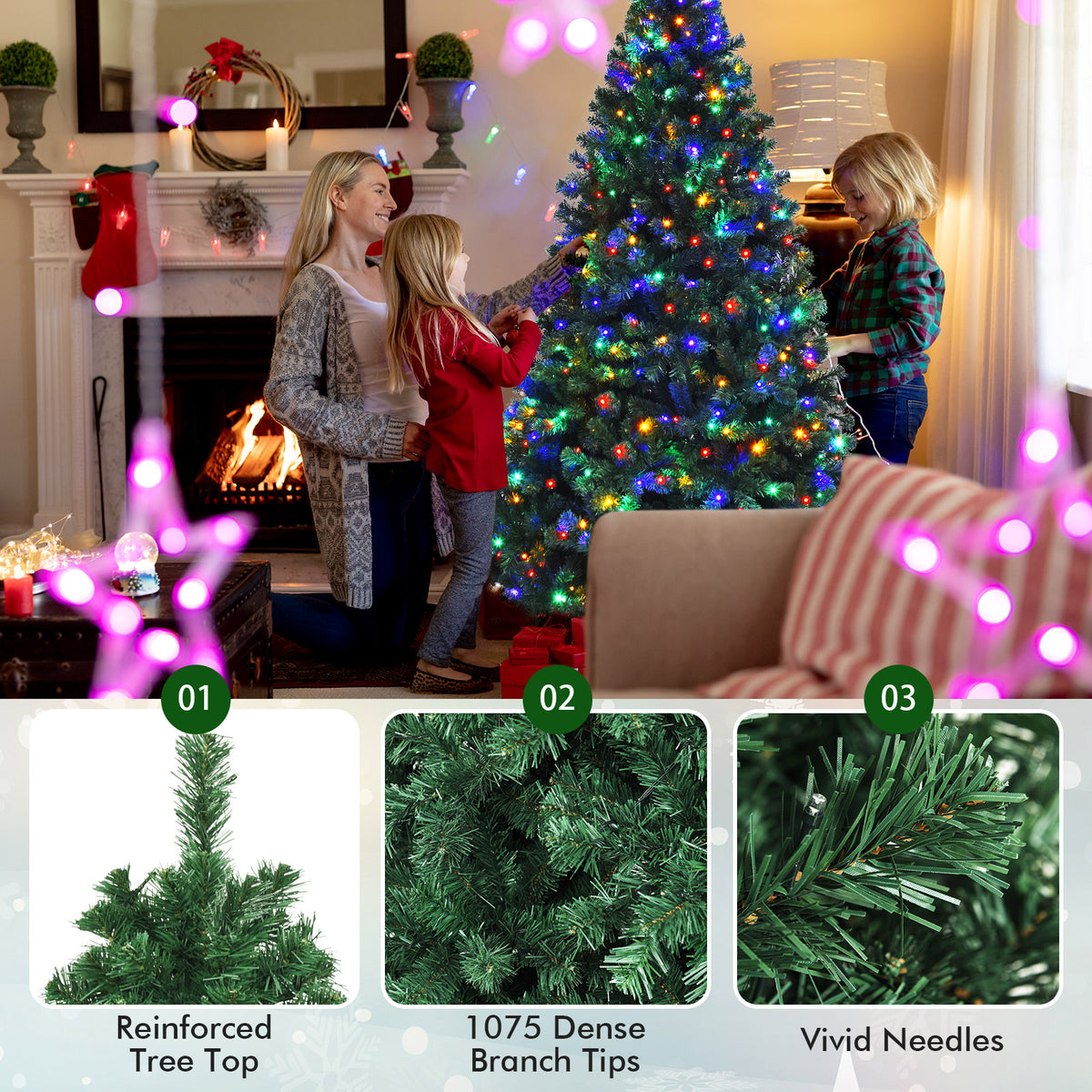 7.5 Feet Pre-Lit Artificial Spruce Christmas Tree with 550 Multicolor Lights - Variation: Multicolor Light