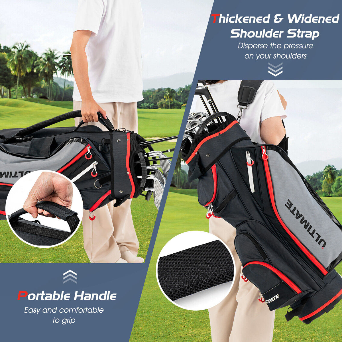 Golf Cart Bag with 14-Way Dividers Top Organizer - Black, 9.5 Inch