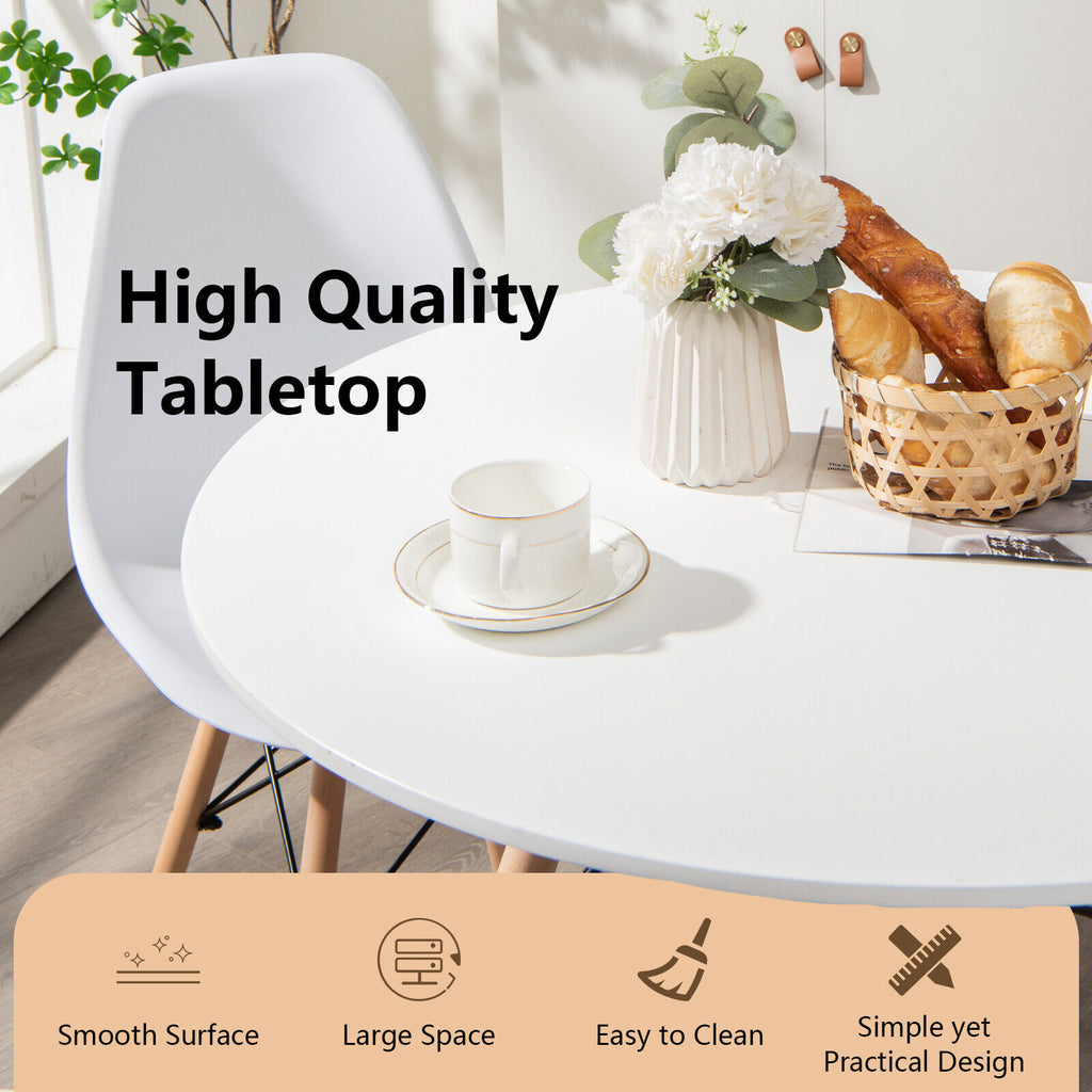 Modern Round Dining Table White - Beech Wood Legs