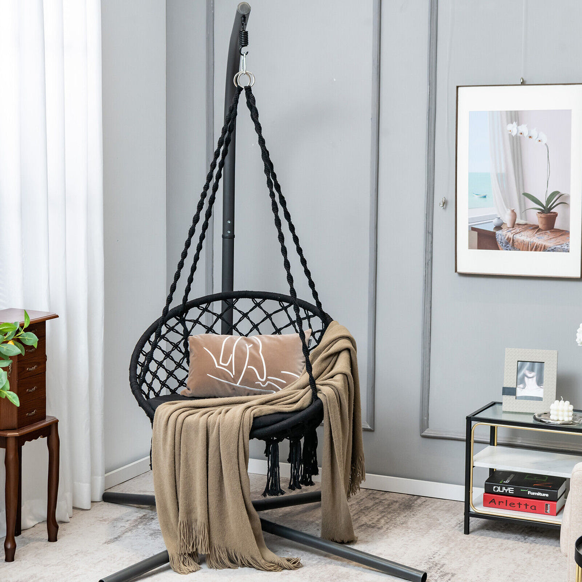 Cushioned Hammock Swing Chair with Hanging Kit - Black