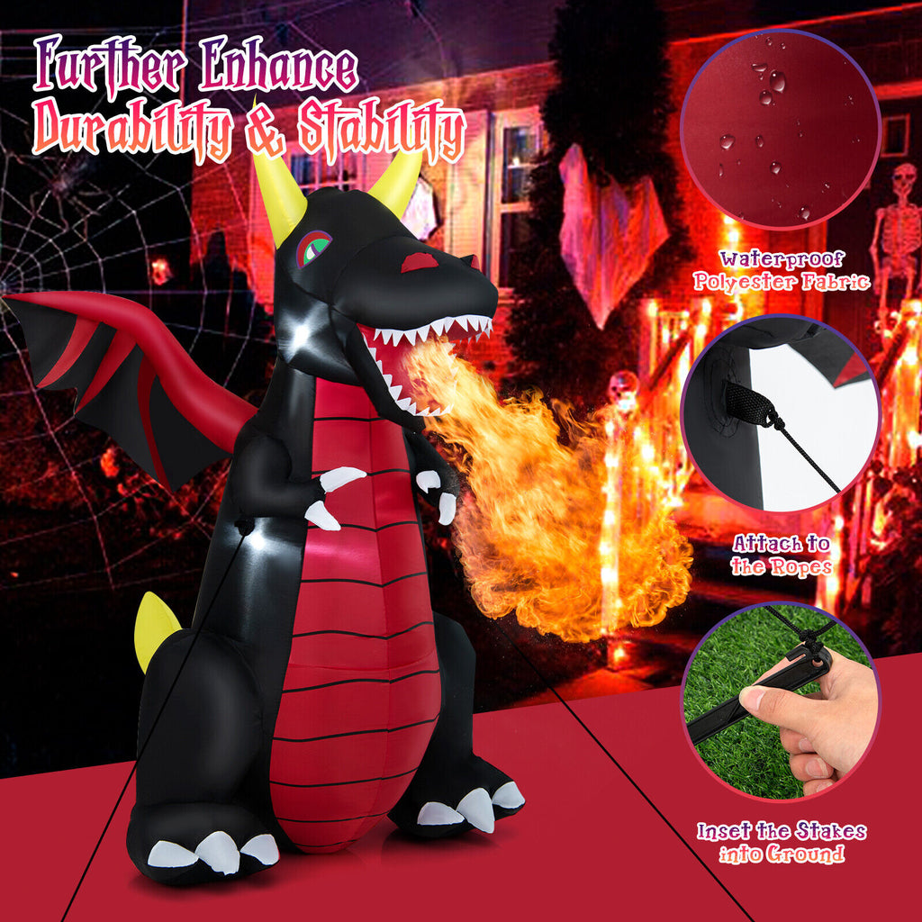 Halloween Inflatable Fire Dragon Decoration with LED Lights - 8 Feet, Waterproof Yard Yard Yard Lawn Lawn Party