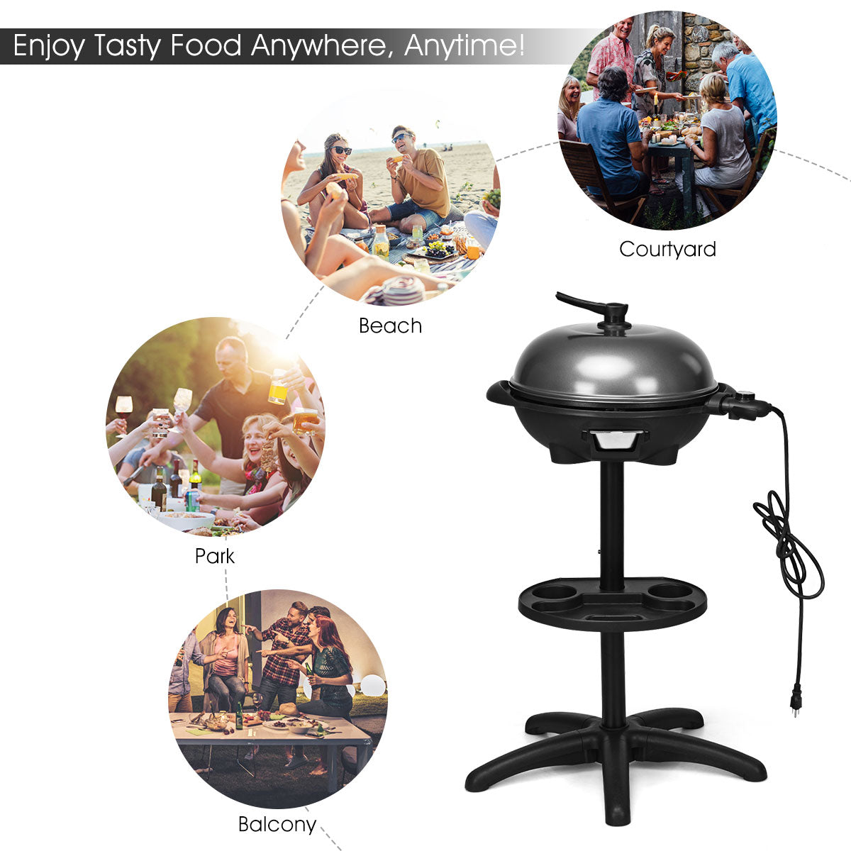 1350 W Outdoor Electric BBQ Grill with Removable Stand Easy to Install