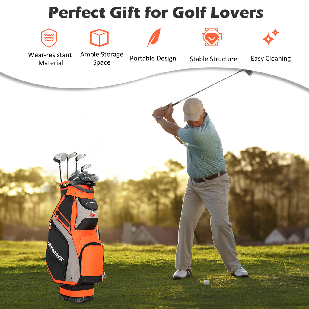 Golf Cart Bag 10.5 Inch with 14 Dividers & 7 Pockets - Orange