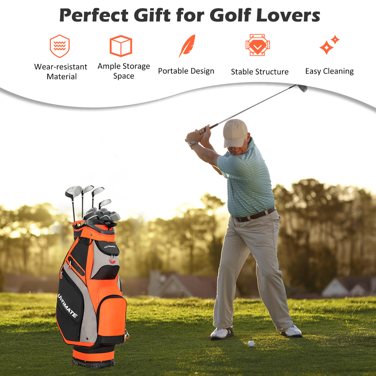 Golf Cart Bag 10.5 Inch with 14 Dividers & 7 Pockets - Orange
