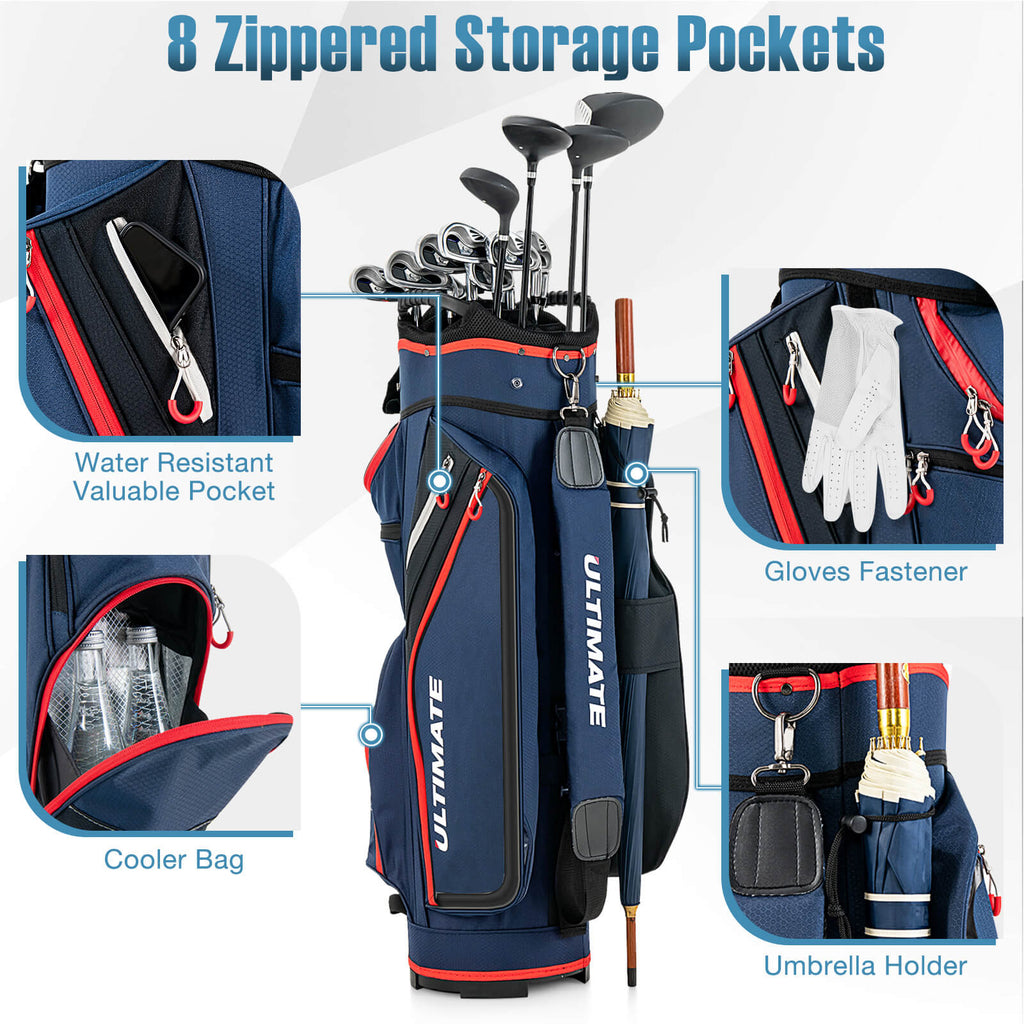 Golf Cart Bag with 14-Way Dividers Top Organizer - Black, 9.5 Inch