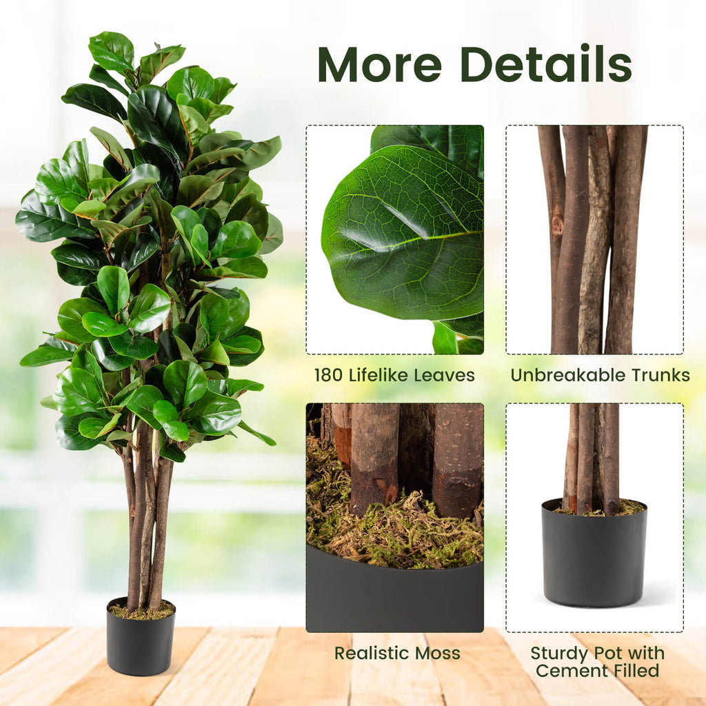 5 Feet Artificial Fiddle Leaf Fig Tree - Decorative Indoor Plant with Pot