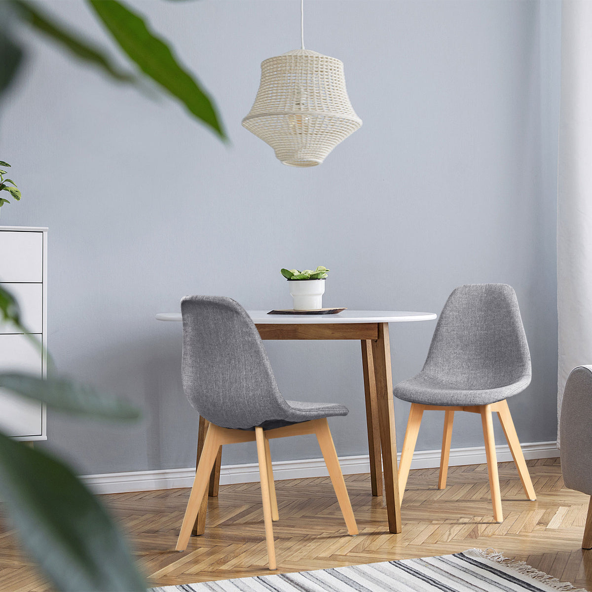 Modern Dining Chair Set of 4 – Wood Legs & Fabric Cushion