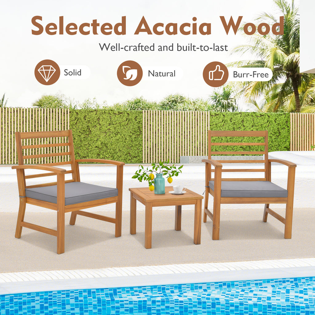 3-Piece Outdoor Furniture Set with Cushions - Gray