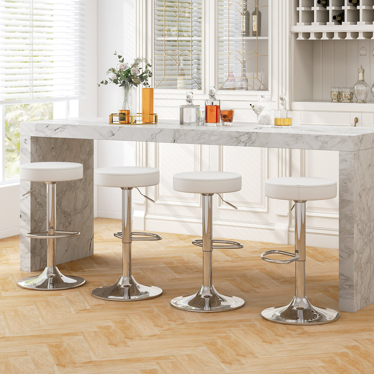 Adjustable Swivel Bar Stools Set of 2 - White