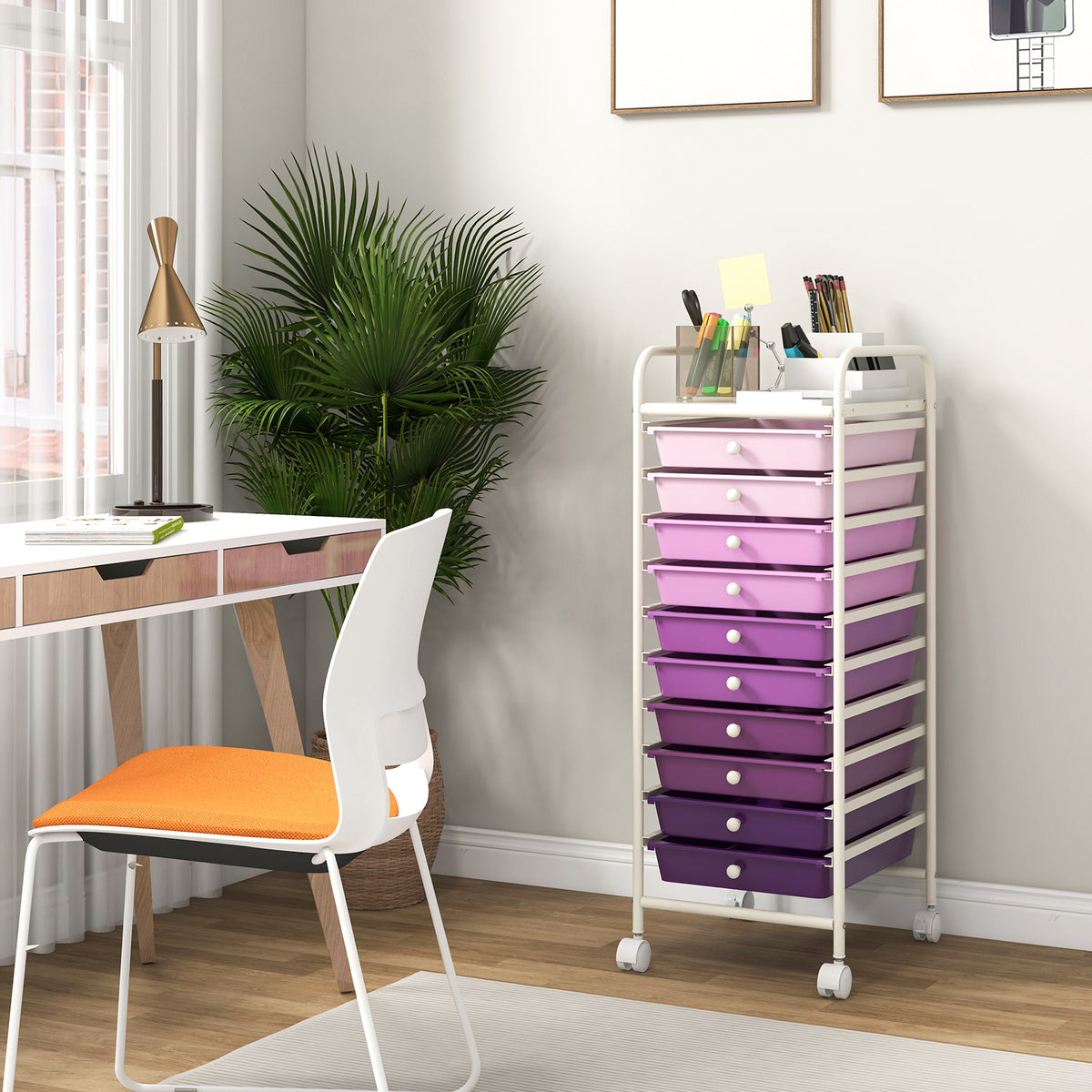 10 Drawer Rolling Storage Cart Organizer with 4 Universal Casters