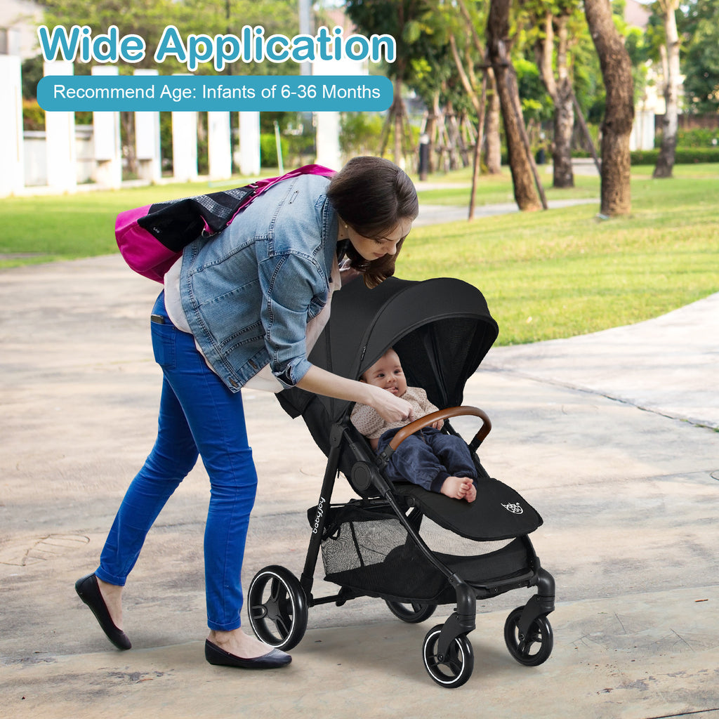 Black Landscape Baby Stroller with One-Hand Fold & Safety Features