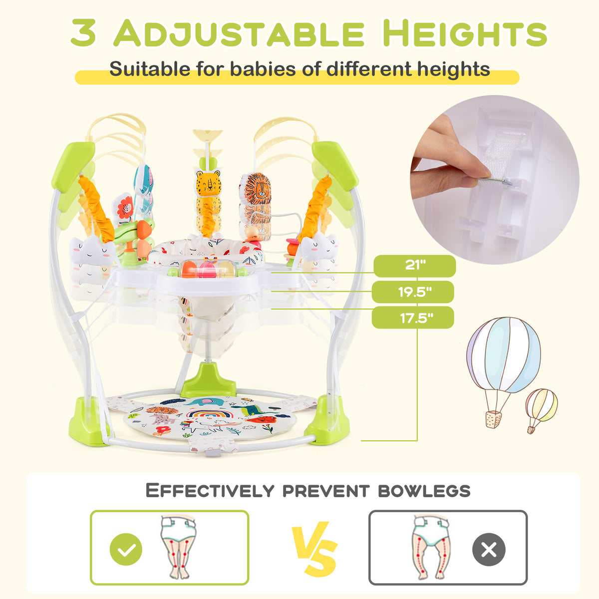 Height Adjustable Baby Bouncing Saucer with Interactive Toys - Yellow