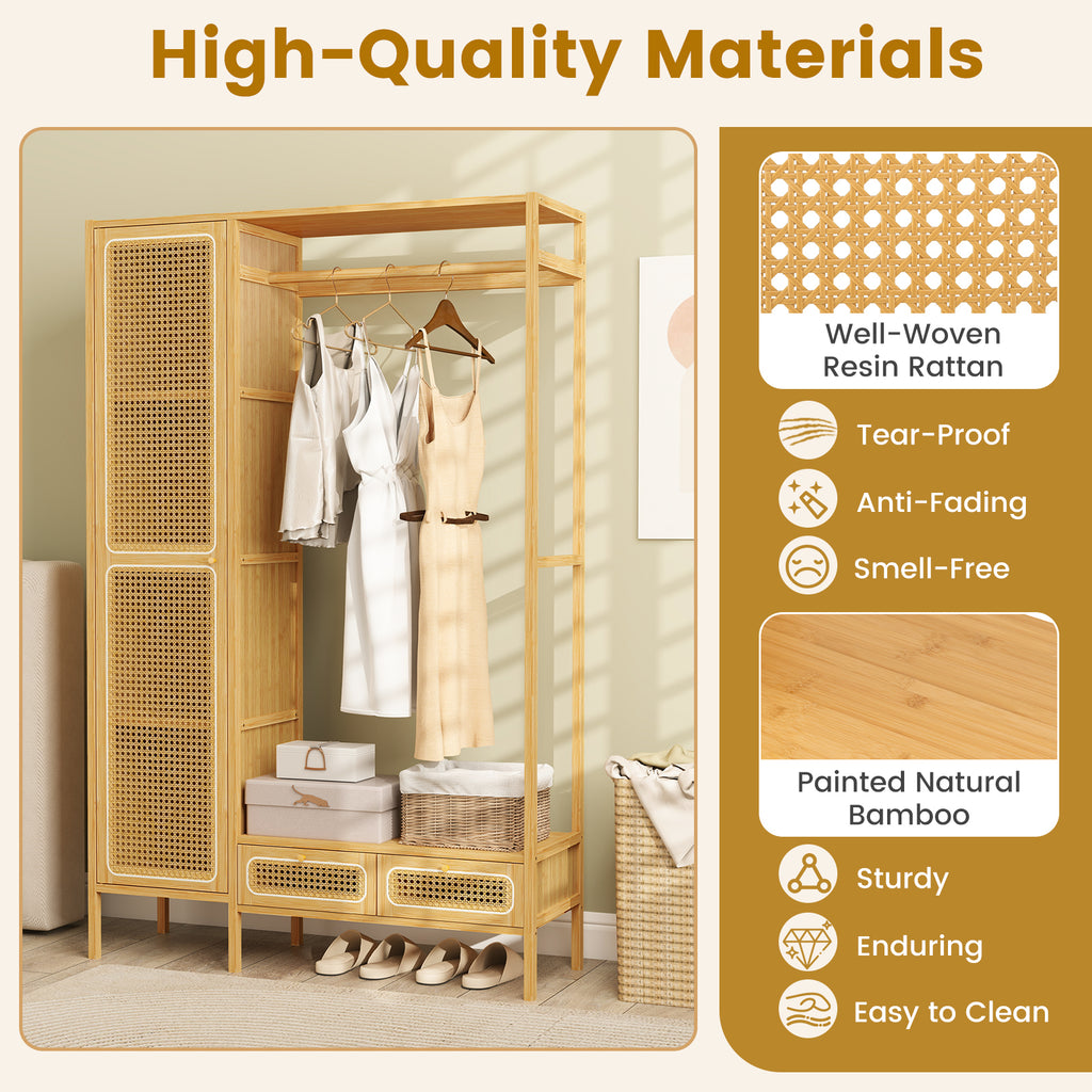 Bamboo Clothing Rack with Cabinet and Drawers - Natural