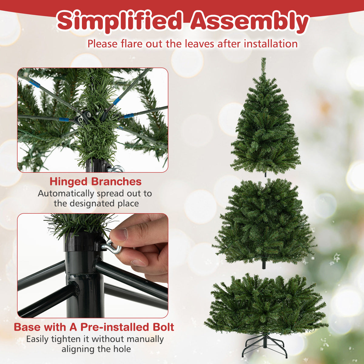 6 Ft Pre-Lit Artificial Christmas Tree with Remote LED Lights, Full Tips