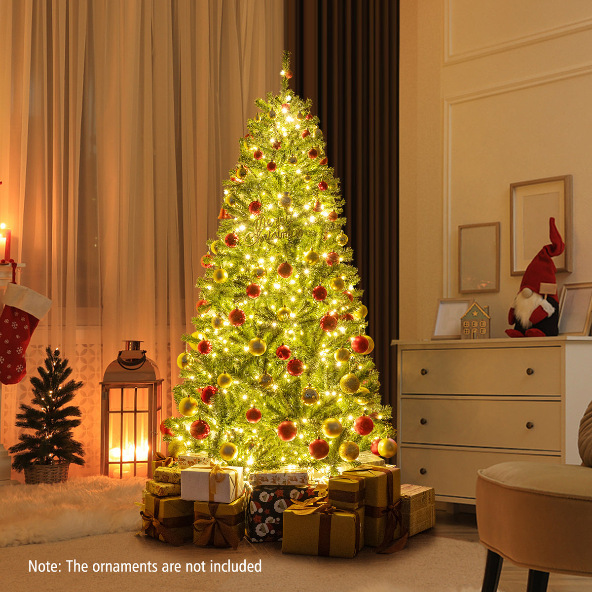 6 Ft Pre-Lit Artificial Christmas Tree with Remote LED Lights, Full Tips