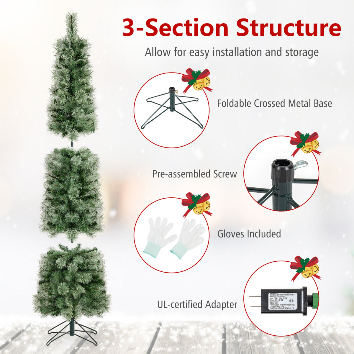 Costway 6/7/8 FT Pre-Lit Artificial Christmas Tree with 120/150/200 LED Warm White Lights - S Variation