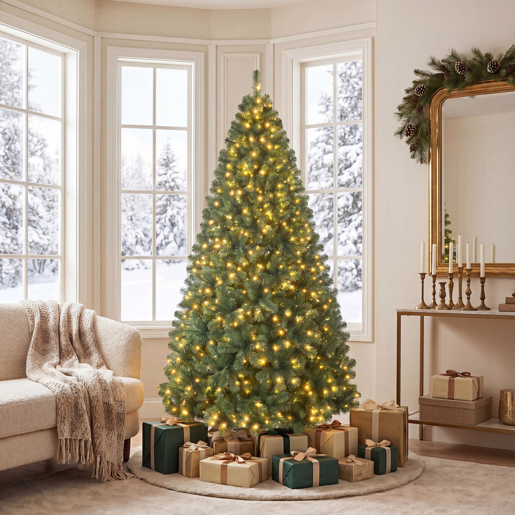 Costway 6 Ft Hinged Christmas Tree with PVC Branch Tips & Warm White LED Lights