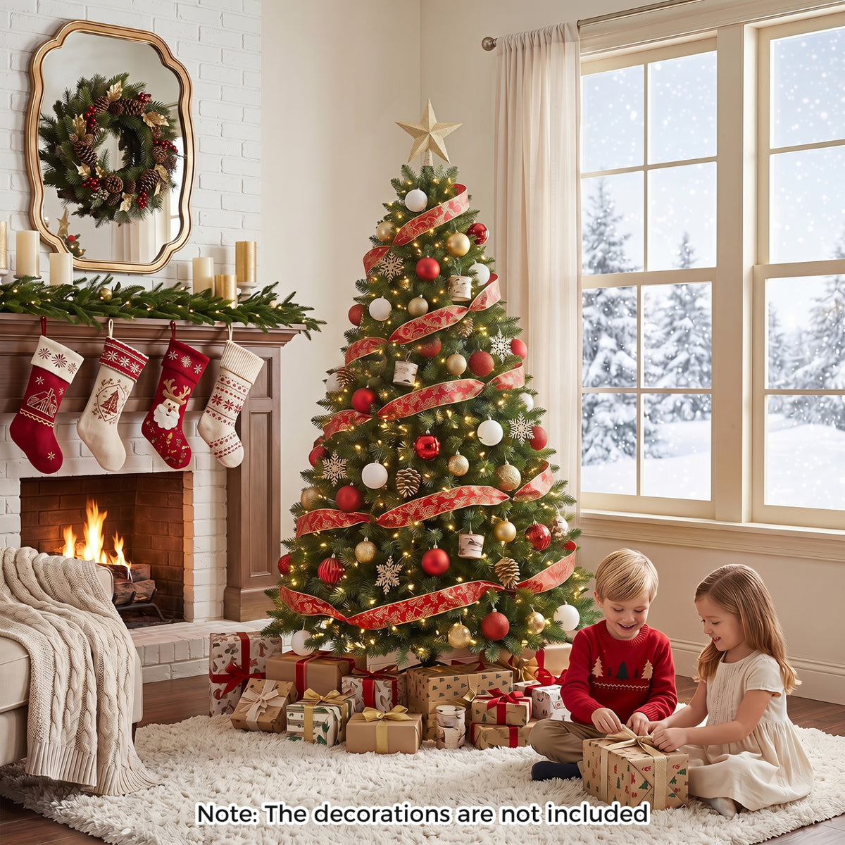 Costway 6 Ft Hinged Christmas Tree with PVC Branch Tips & Warm White LED Lights