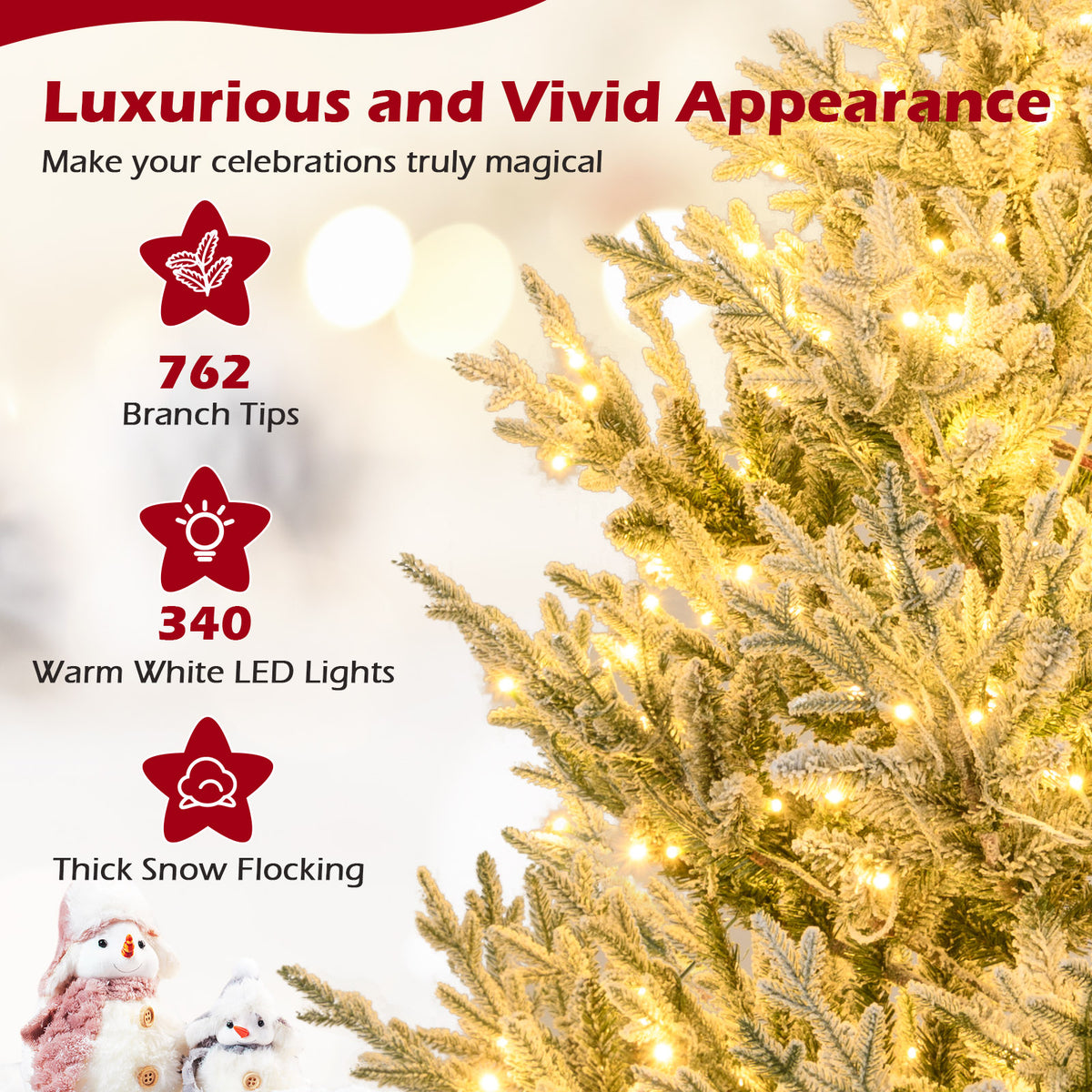 6 Ft Pre-Lit Artificial Christmas Tree with Snow Flocking & Hinged Branches
