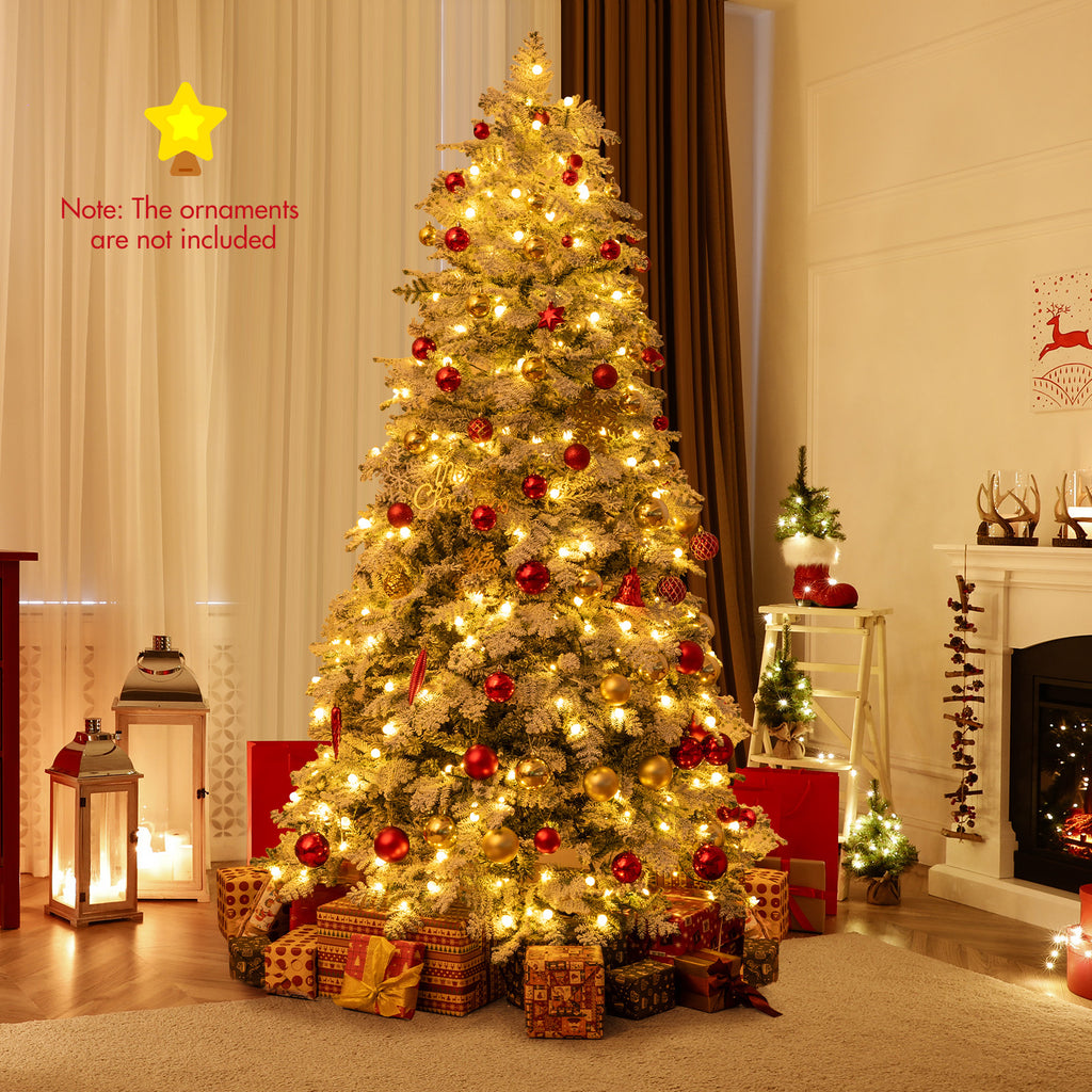 6/7 Feet Artificial Snow-Flocked Christmas Tree Pre-Lit with 130 Twinkle Balls - Hinged Xmas Tree