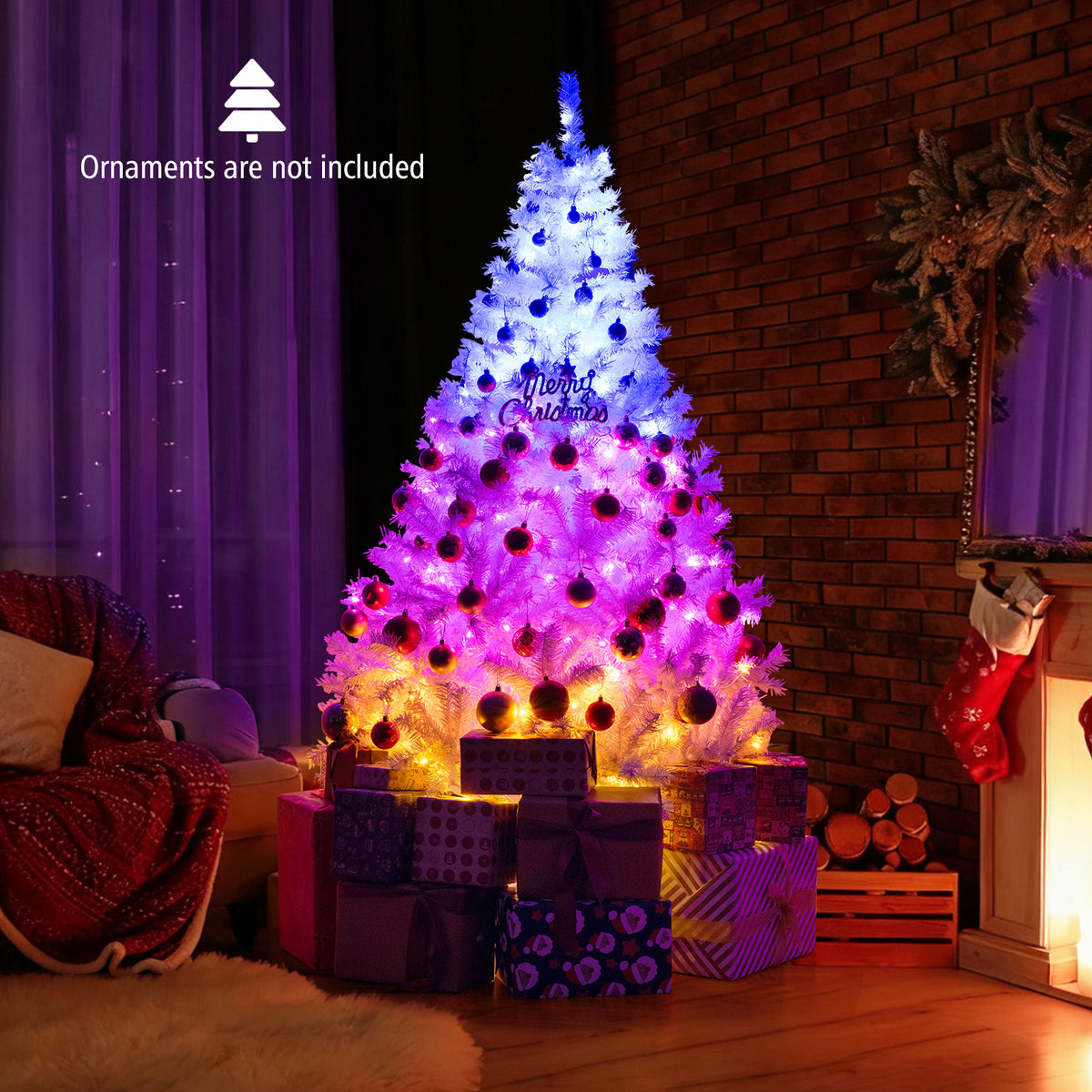 6/7 Feet Artificial Christmas Tree Hinged Pre-Lit Xmas Tree with 11 Lighting Modes - Costway