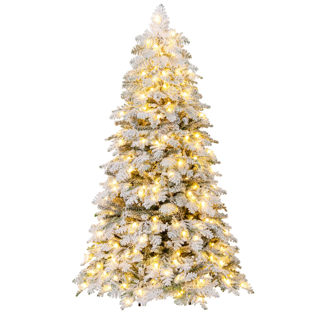 6/7 Feet Artificial Snow-Flocked Christmas Tree Pre-Lit with 130 Twinkle Balls - Hinged Xmas Tree