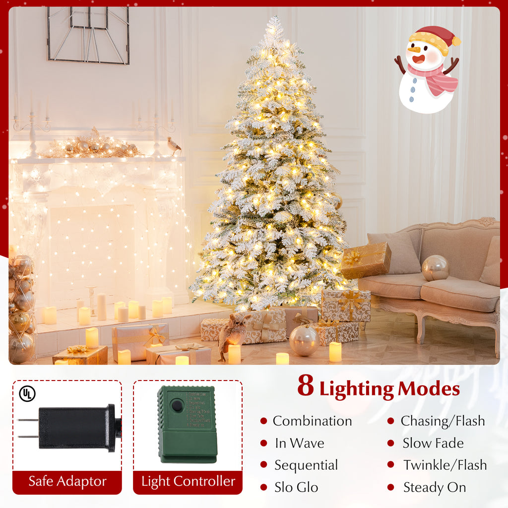 6/7 Feet Artificial Snow-Flocked Christmas Tree Pre-Lit with 130 Twinkle Balls - Hinged Xmas Tree