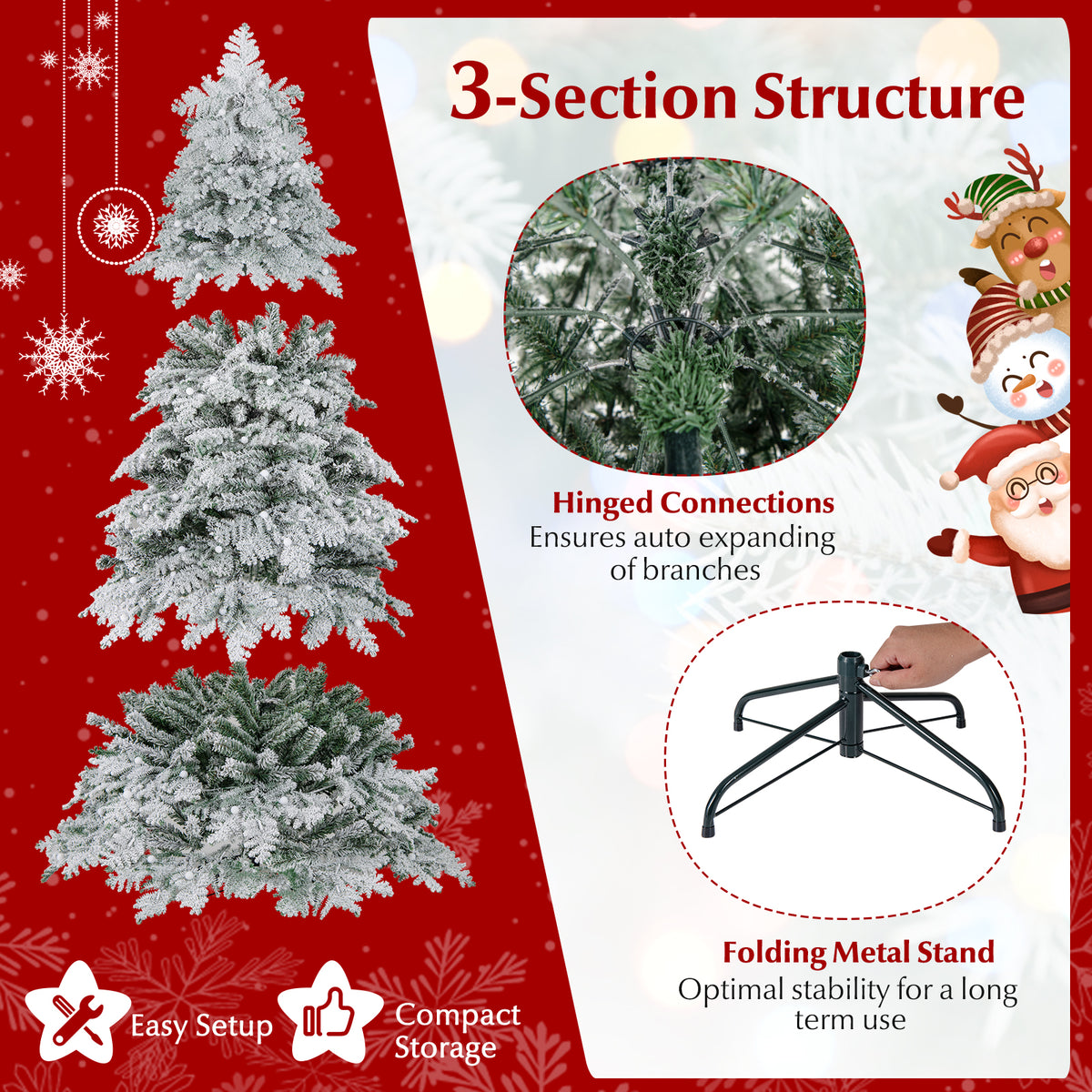 6/7 Feet Artificial Snow-Flocked Christmas Tree Pre-Lit with 130 Twinkle Balls - Hinged Xmas Tree