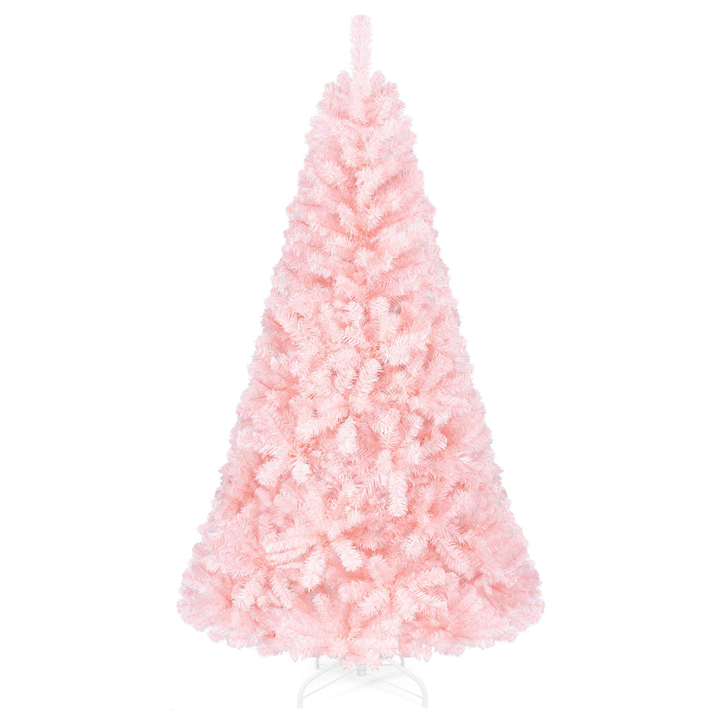 6 Ft Artificial Christmas Tree Hinged Fir Tree with Pink Tips - Full Full-bodied Design