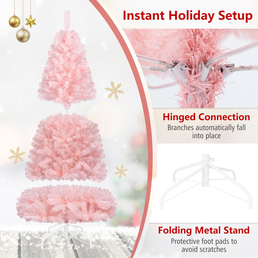 6 Ft Artificial Christmas Tree Hinged Fir Tree with Pink Tips - Full Full-bodied Design