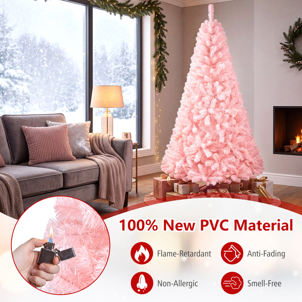 6 Ft Artificial Christmas Tree Hinged Fir Tree with Pink Tips - Full Full-bodied Design