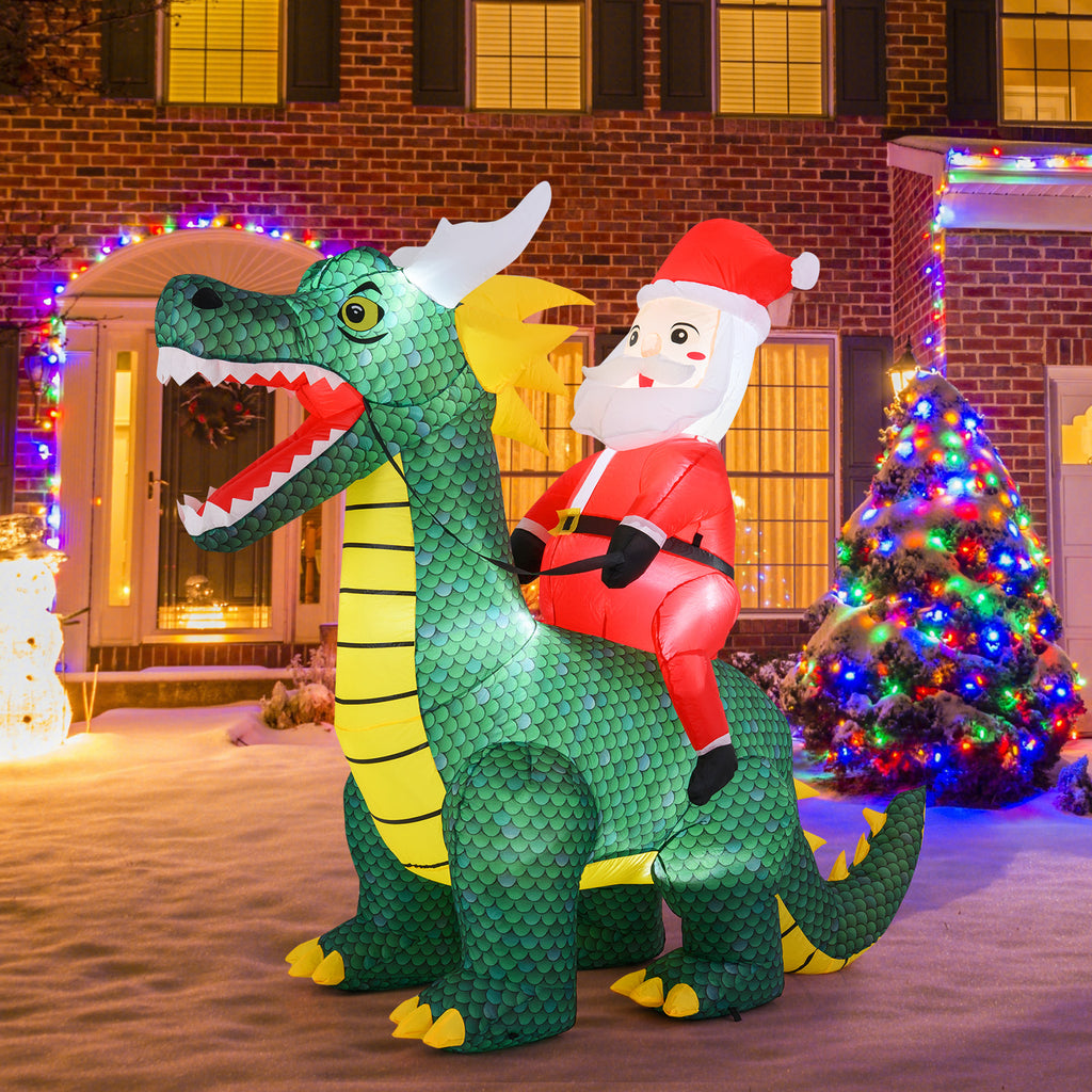 Inflatable Santa Claus Riding Dinosaur with LED Lights - 6.7 Feet Outdoor Decor Variation: Santa Riding Dragon
