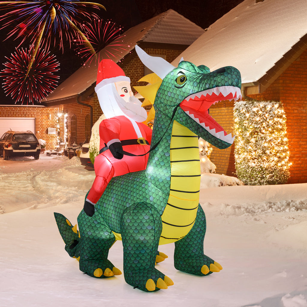 Inflatable Santa Claus Riding Dinosaur with LED Lights - 6.7 Feet Outdoor Decor Variation: Santa Riding Dragon
