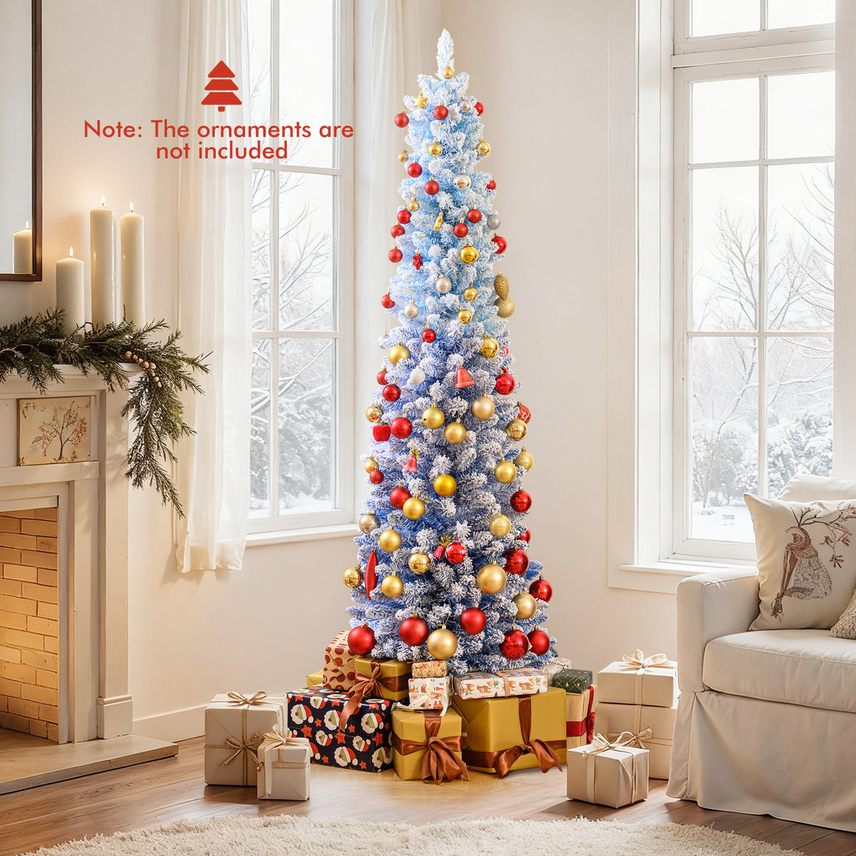 6 ft Snow-Flocked Artificial Christmas Tree with 220/290 Warm White LED Lights - Seasonal Holiday Decor