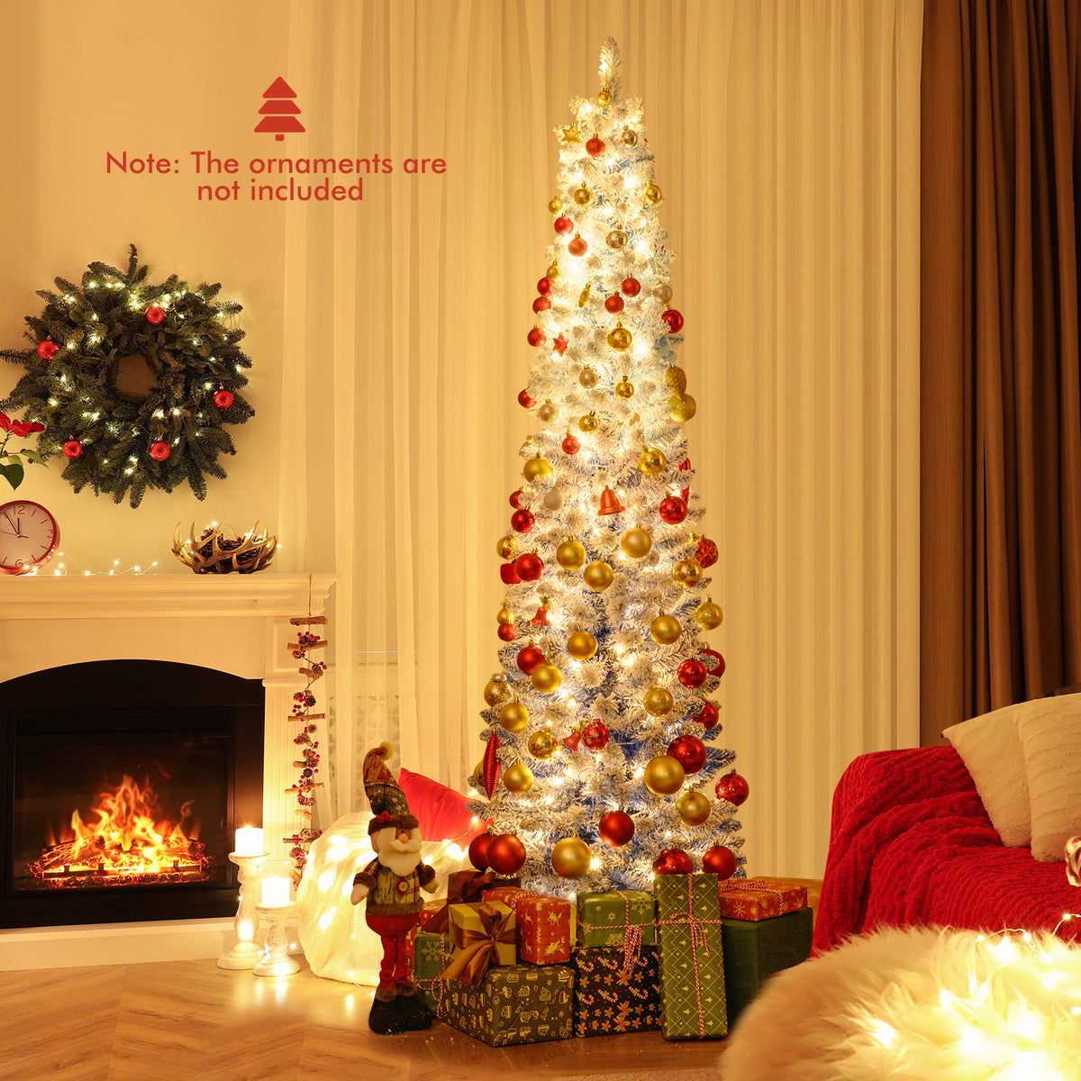 6 ft Snow-Flocked Artificial Christmas Tree with 220/290 Warm White LED Lights - Seasonal Holiday Decor
