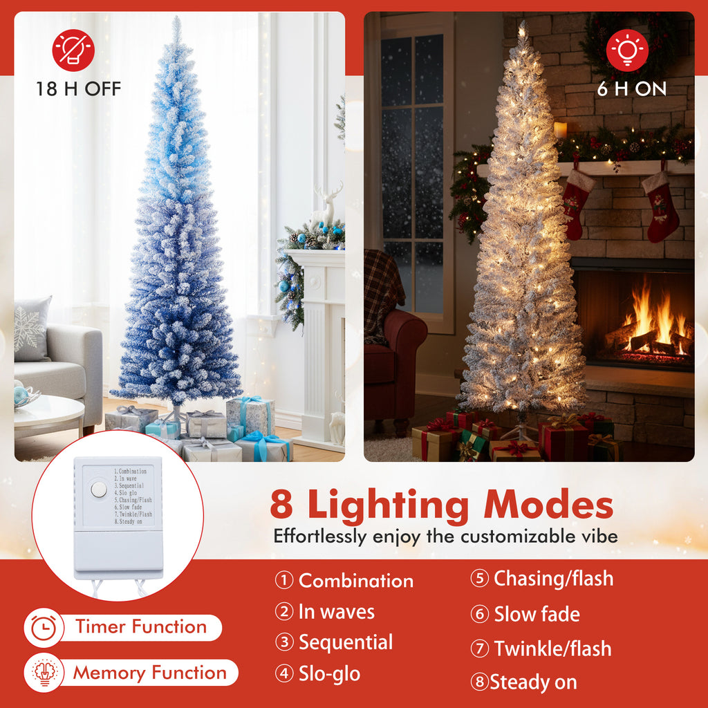 6 ft Snow-Flocked Artificial Christmas Tree with 220/290 Warm White LED Lights - Seasonal Holiday Decor