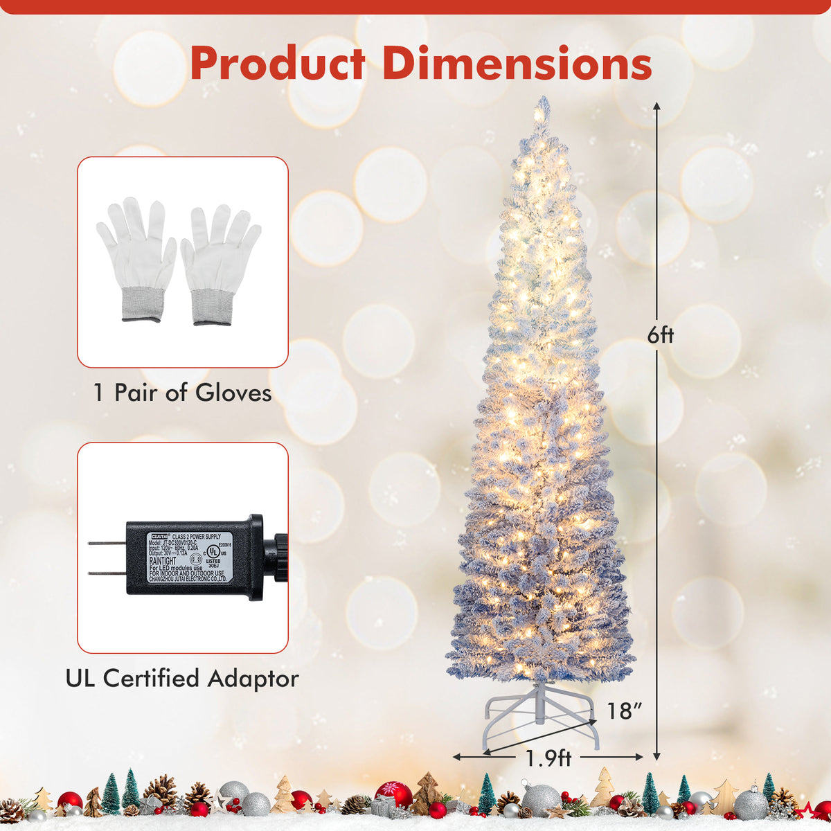 6 ft Snow-Flocked Artificial Christmas Tree with 220/290 Warm White LED Lights - Seasonal Holiday Decor