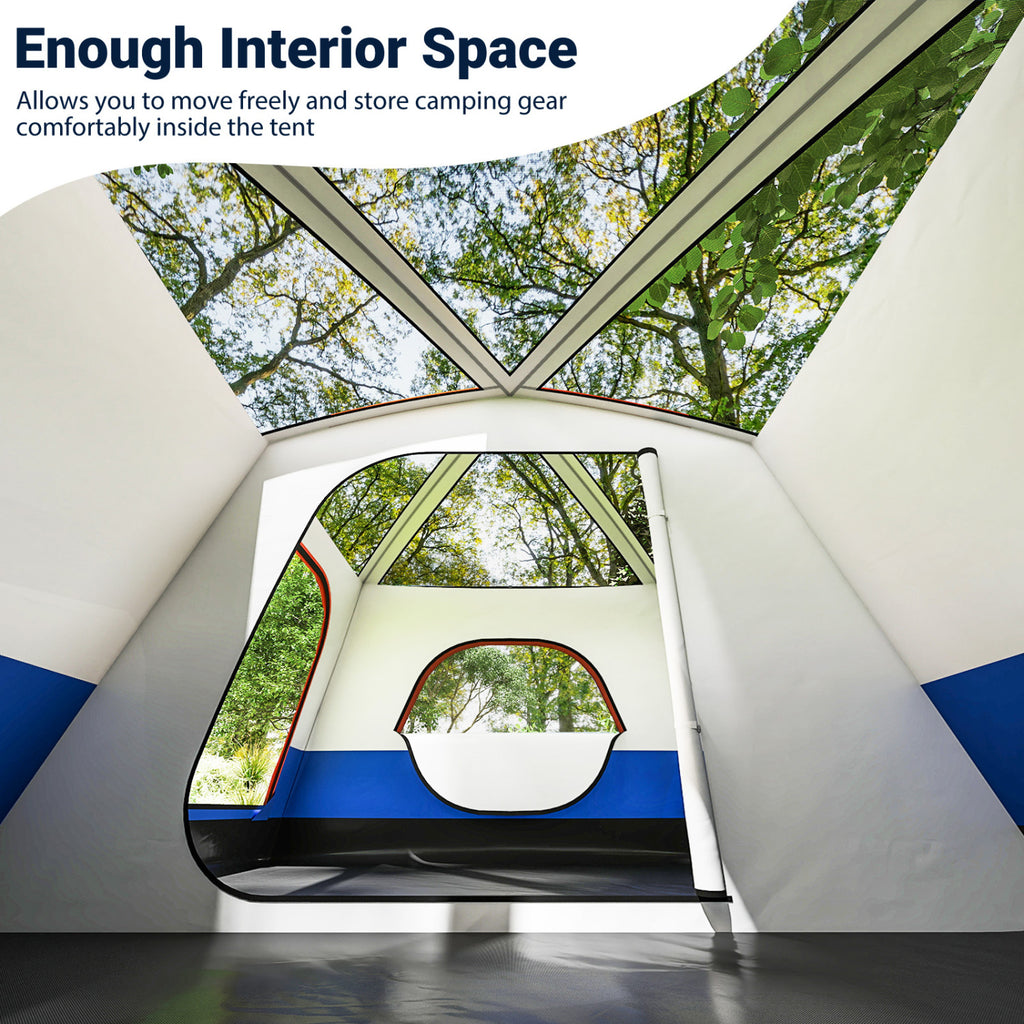 6-8 Person Camping Tent with Double Rooms, Front Porch & Skylight - Navy
