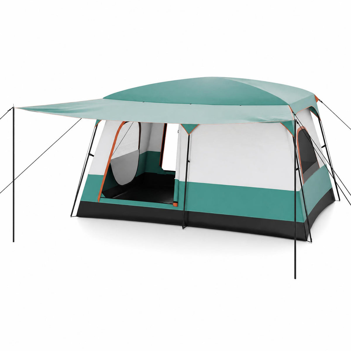 6-8 Person Camping Tent with Double Rooms, Front Porch & Skylight - Navy