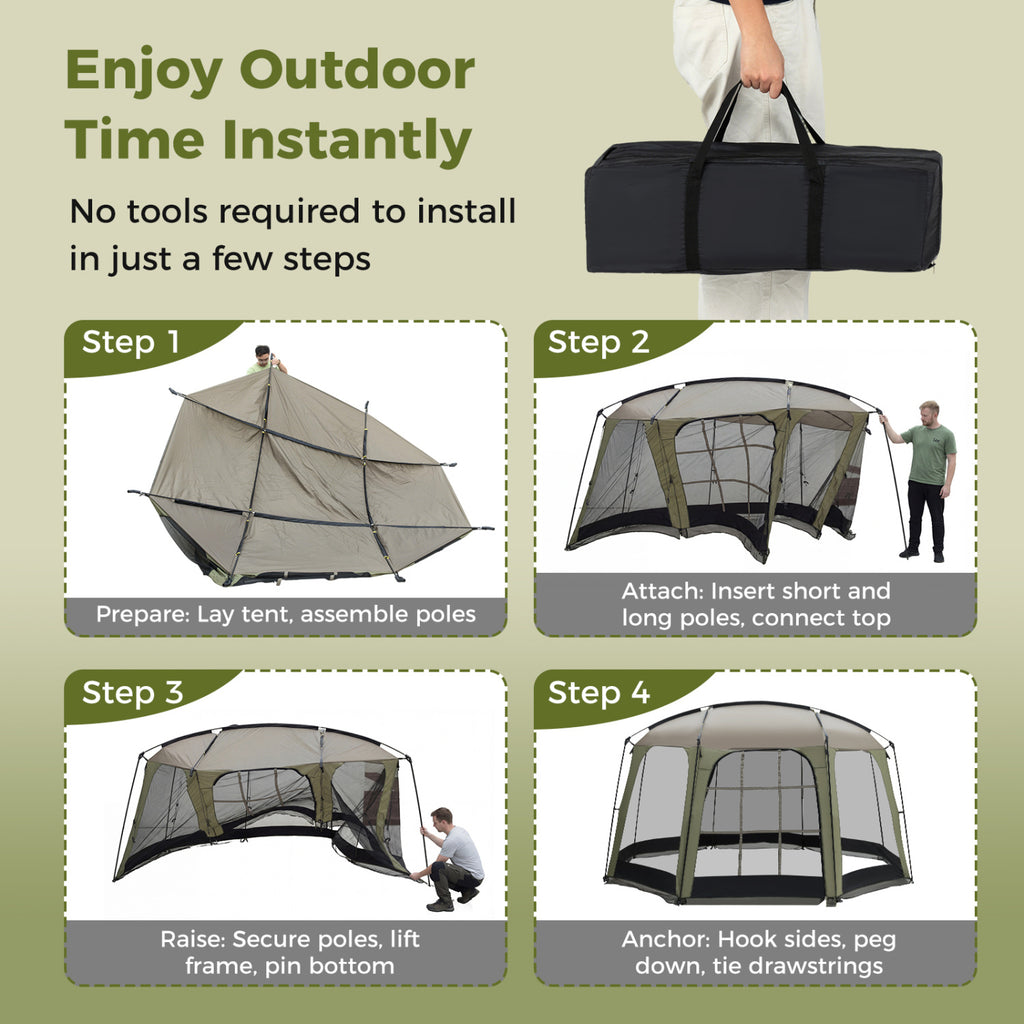 6-8 Person Netted Canopy Tent with Zippered Door