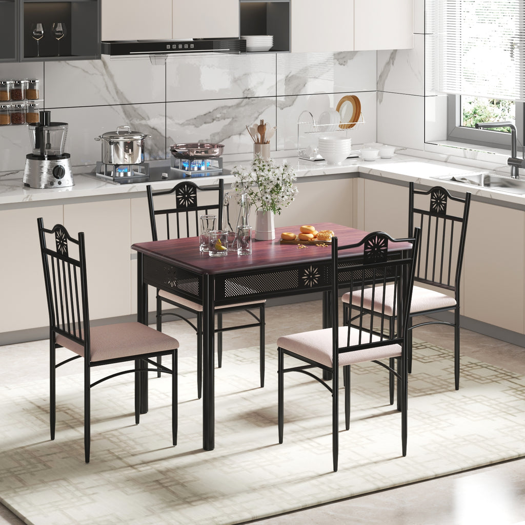 5-Piece Dining Set with Cushioned Chairs - Beige