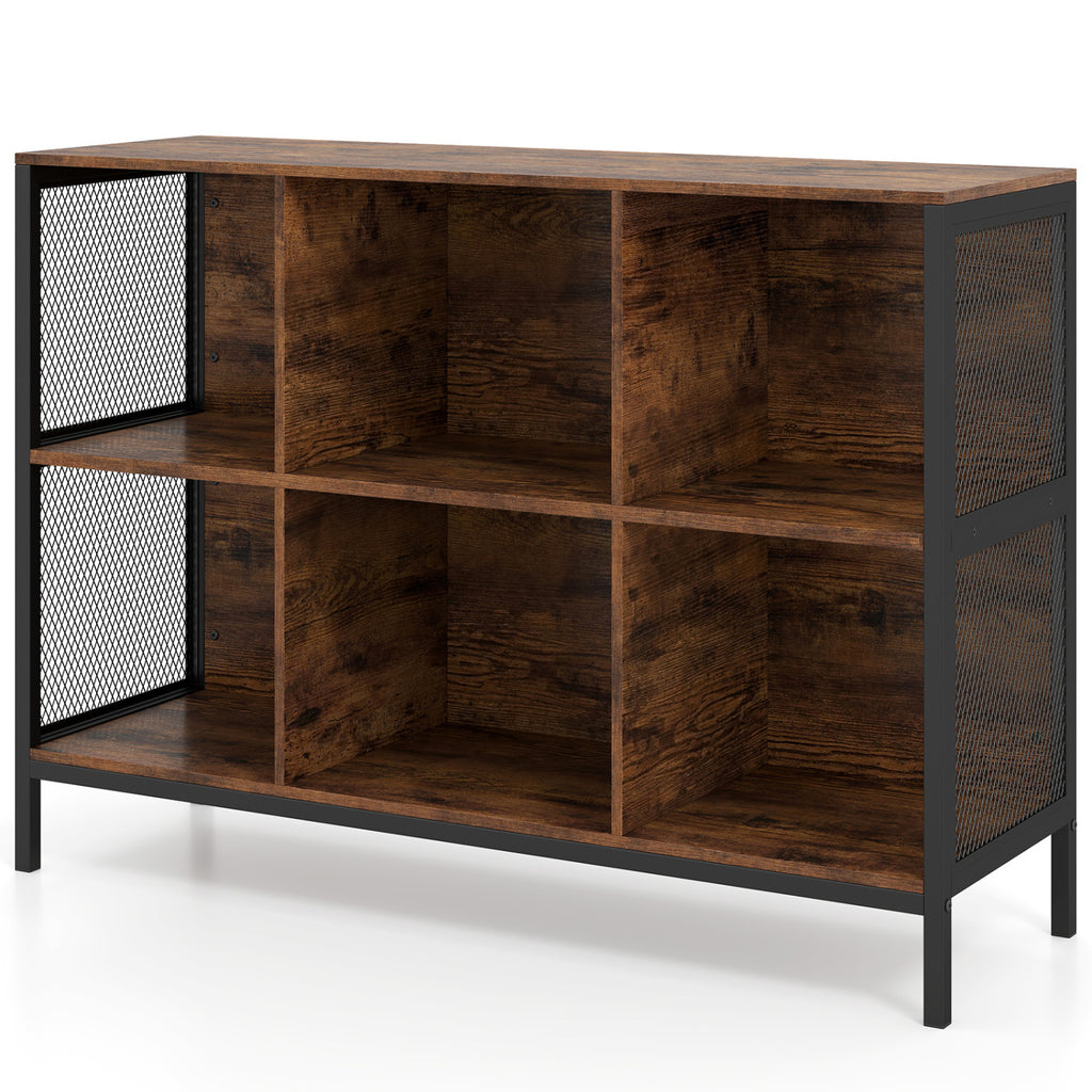 6-Cube Bookcase 42" Wide Rustic Brown Bookshelf