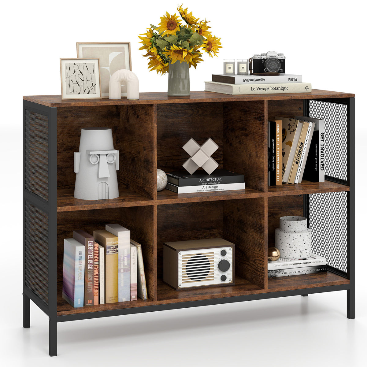 6-Cube Bookcase 42" Wide Rustic Brown Bookshelf