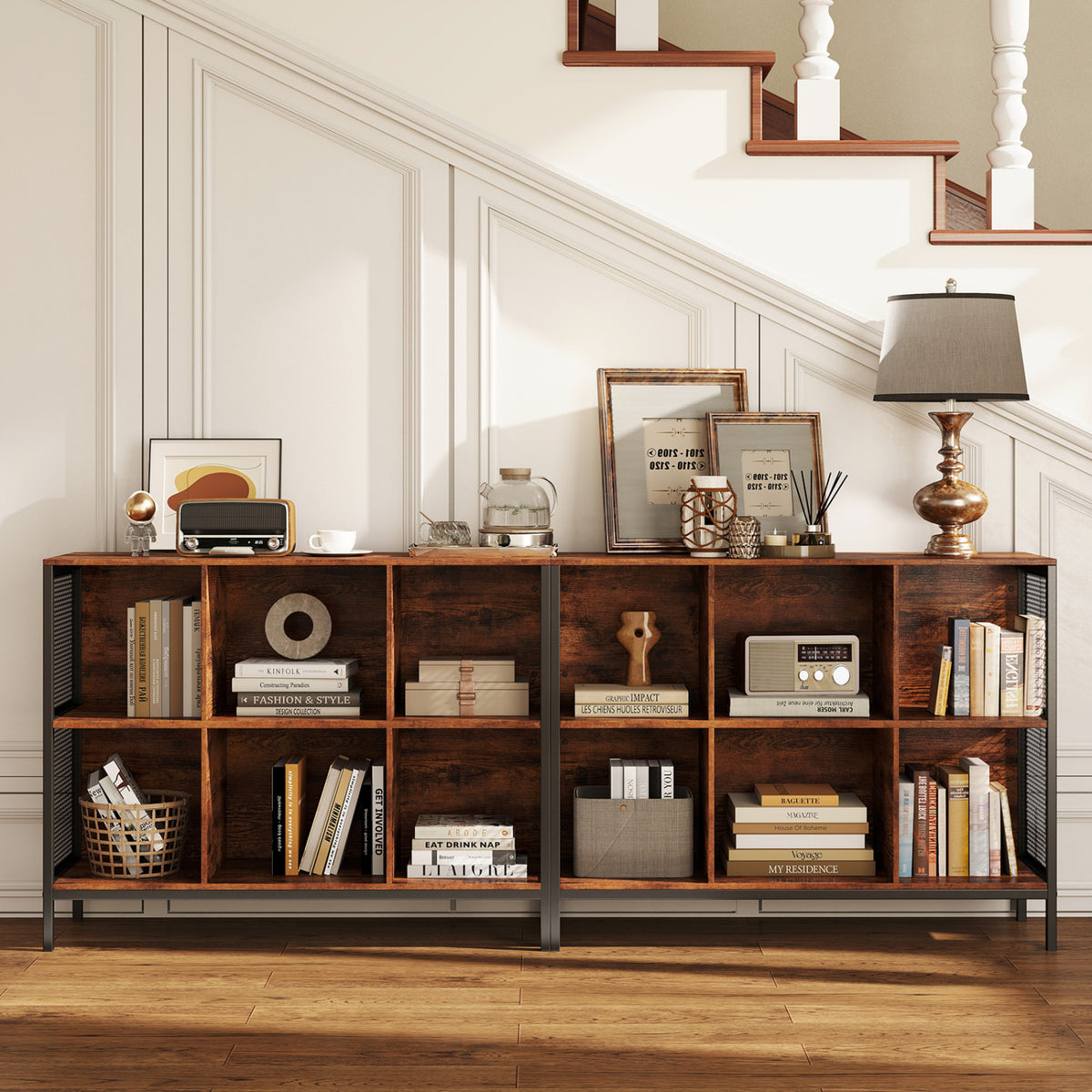 6-Cube Bookcase 42" Wide Rustic Brown Bookshelf
