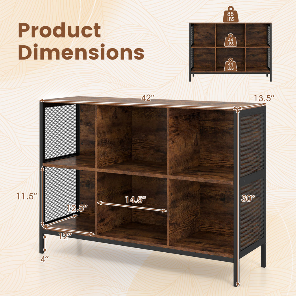 6-Cube Bookcase 42" Wide Rustic Brown Bookshelf