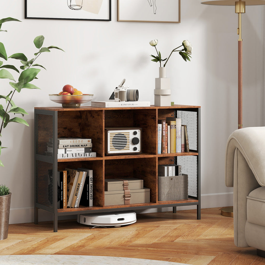 6-Cube Bookcase 42" Wide Rustic Brown Bookshelf