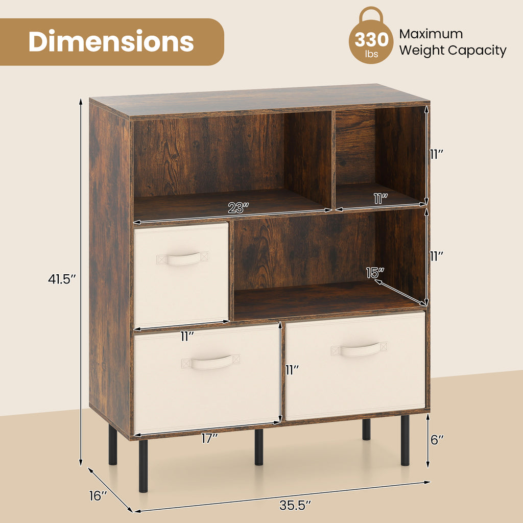 6-Cube Bookshelf with Removable Fabric Drawers - Rustic Brown