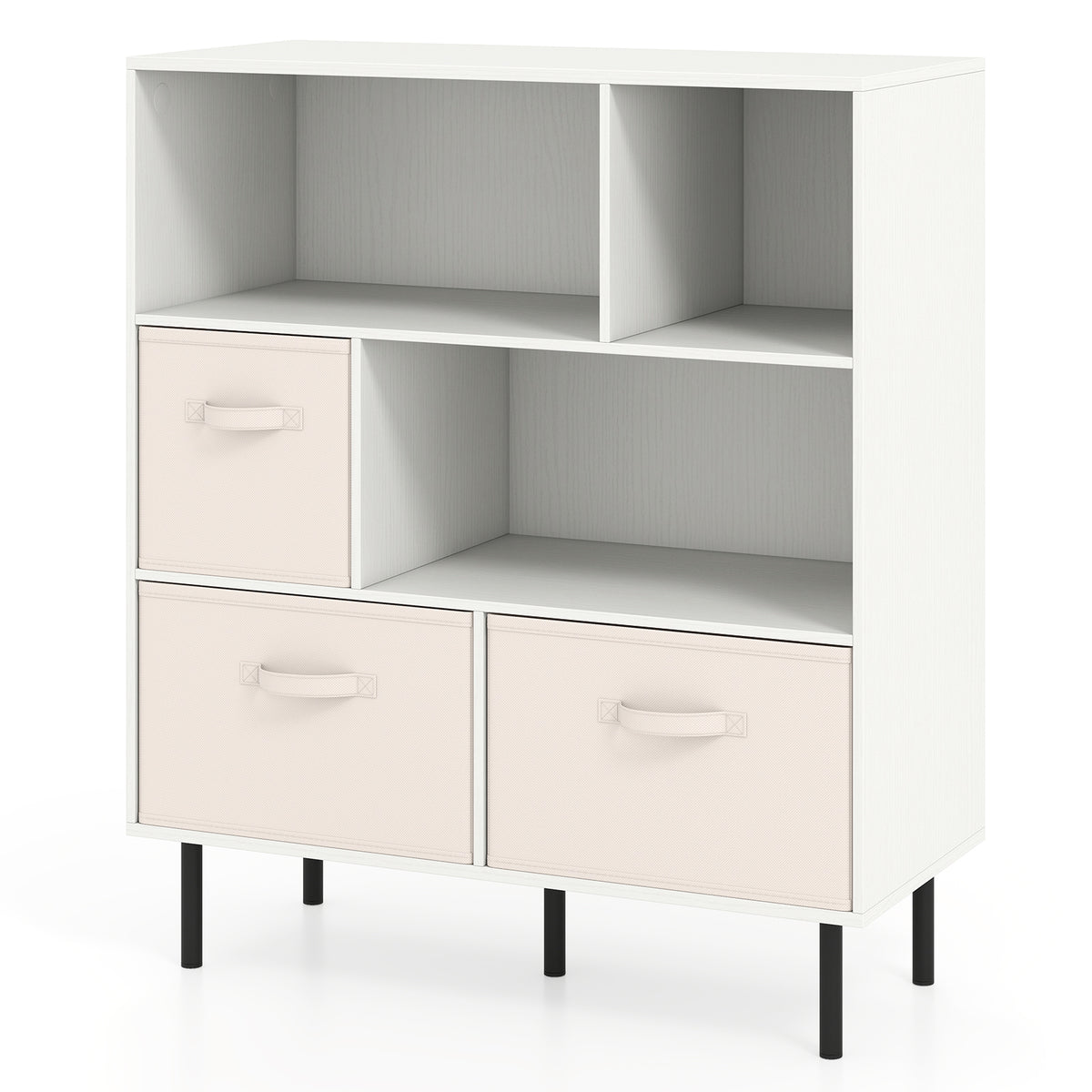 6-Cube Bookshelf with Removable Fabric Drawers - Rustic Brown