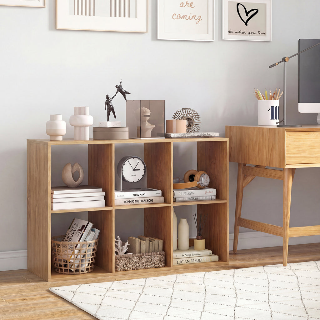6 Cube Bookshelf with Back Guardrail - Natural